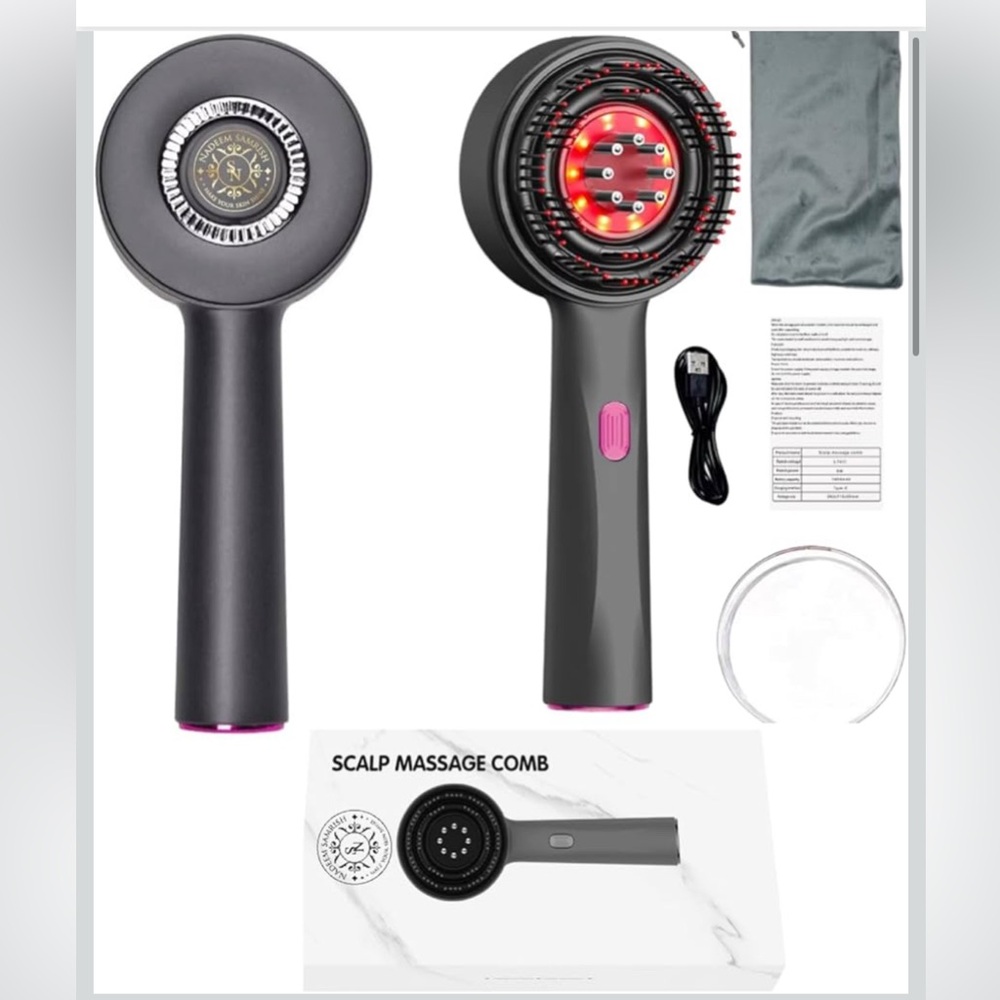 Scalp Massage Comb Hair Brush with Red LED Therapy - Black